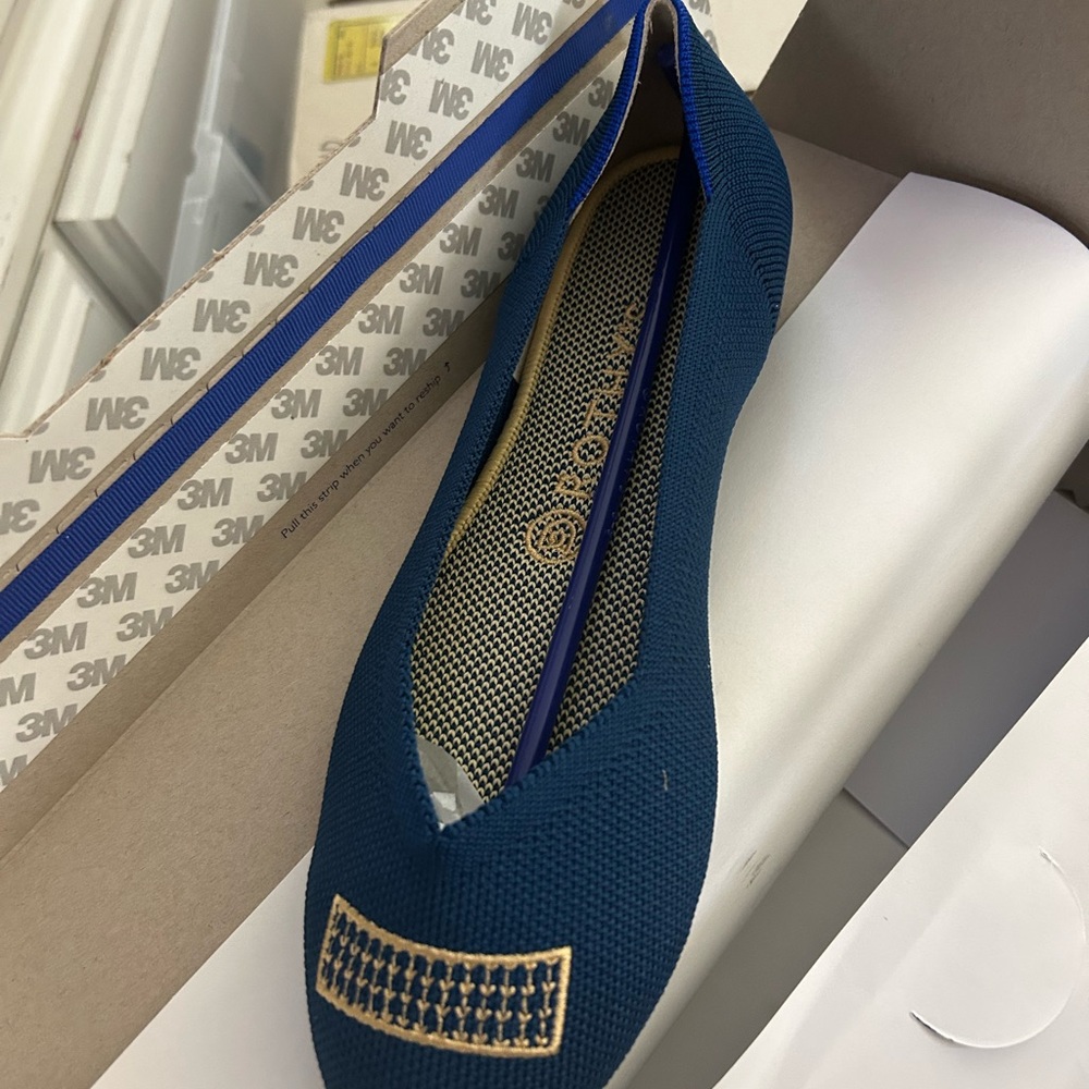 Rothy's Teal Knit Ballet Flat with Gold Stitch Accent